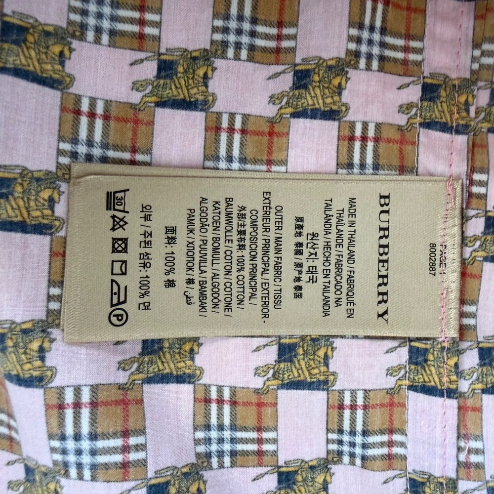Burberry Shirt Dress Womens 14 Pink Short Sleeve Belted Tiled Archive Print - Picture 13 of 14